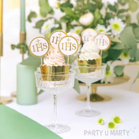 pikery komunia swieta ihs z krzyzem bialo zloty partypal 6 szt
