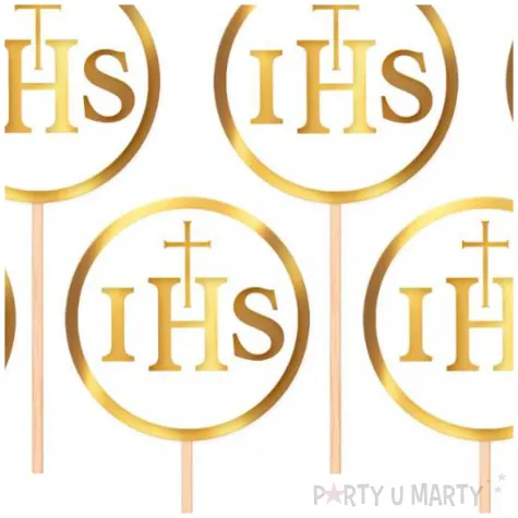 pikery komunia swieta ihs z krzyzem bialo zloty partypal 6 szt