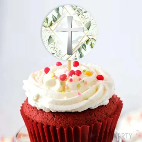 pikery komunia swieta listki szare 6 szt