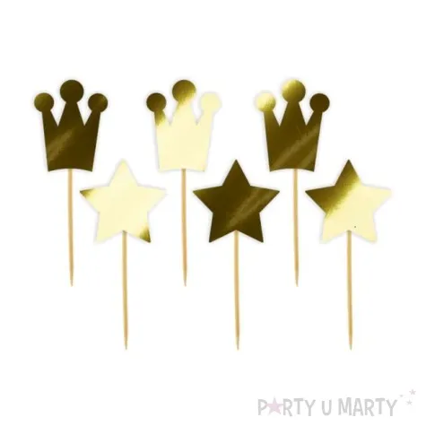 pikery korony i rozdzki zlote metalik 6 szt