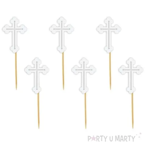 pikery krzyz biale 9 cm 6 szt