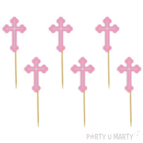 pikery krzyz rozowe 9 cm 6 szt