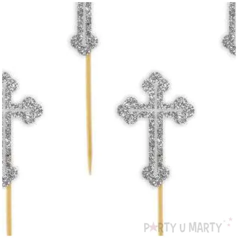 pikery krzyz srebrne brokatowe 9 cm 6 szt