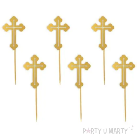 pikery krzyz zlote 9 cm 6 szt