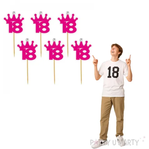 pikery liczba 18 korona z cyrkonia fuksja 6 szt