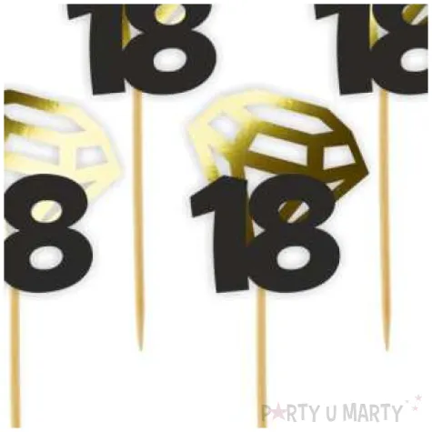 pikery liczba 18 z diamentem zlote metalik 6 szt