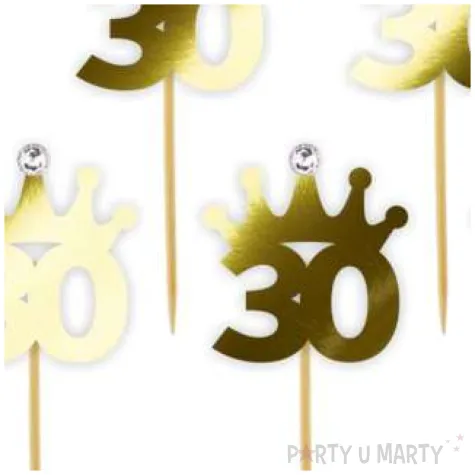 pikery liczba 30 korona z cyrkonia zlote metalik 6 szt