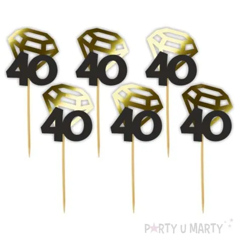 pikery liczba 40 z diamentem zlote metalik 6 szt