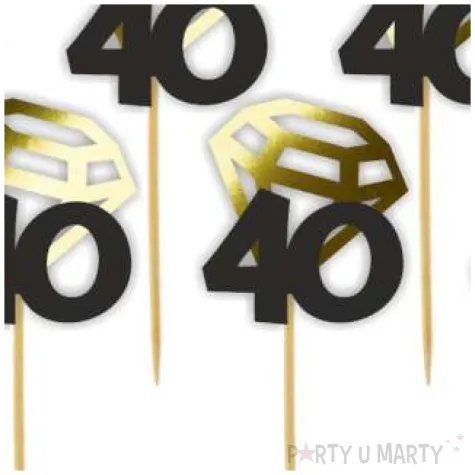 pikery liczba 40 z diamentem zlote metalik 6 szt