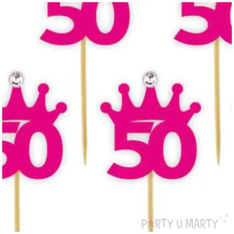 pikery liczba 50 korona z cyrkonia fuksja 6 szt