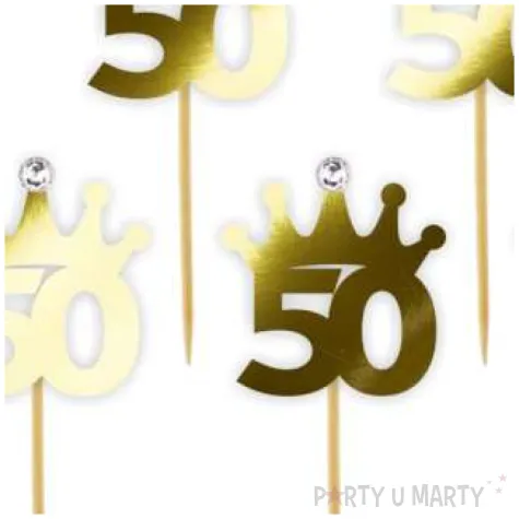 pikery liczba 50 korona z cyrkonia zlote metalik 6 szt