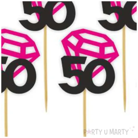 pikery liczba 50 z diamentem fuksja 6 szt