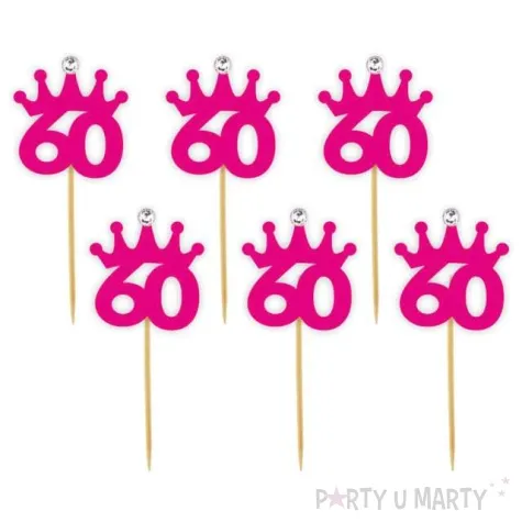 pikery liczba 60 korona z cyrkonia fuksja 6 szt