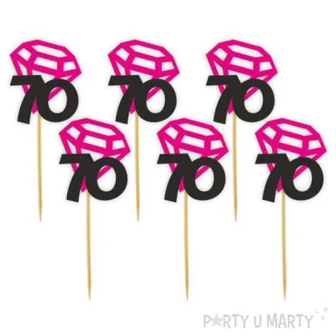 pikery liczba 70 z diamentem fuksja 6 szt