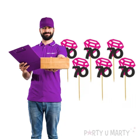 pikery liczba 70 z diamentem fuksja 6 szt