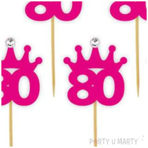 pikery liczba 80 korona z cyrkonia fuksja 6 szt