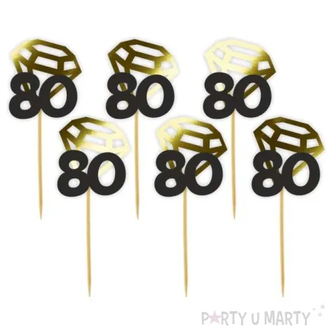 pikery liczba 80 z diamentem zlote metalik 6 szt