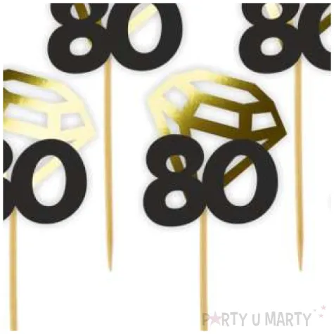 pikery liczba 80 z diamentem zlote metalik 6 szt