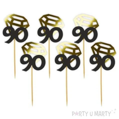 pikery liczba 90 z diamentem zlote metalik 6 szt
