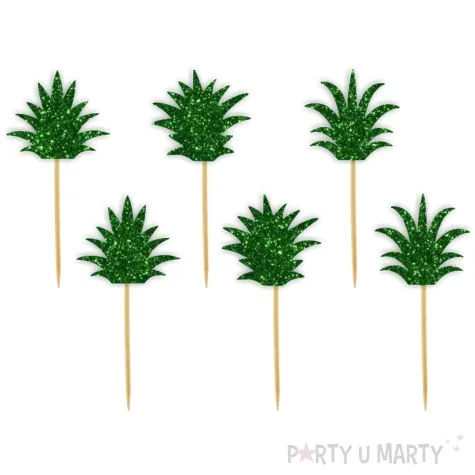 pikery liscie ananasa zielony brokatowy 6 szt