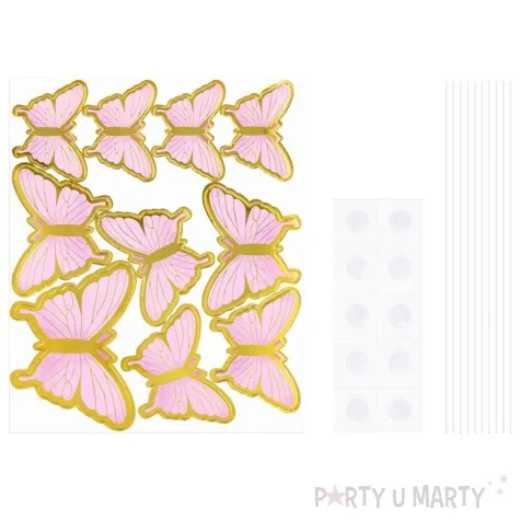 pikery motyle rozowo zloty partypal 3 6 4 5 cm 10 szt