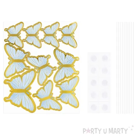 pikery motyle zloto blekitny partypal 3 6 4 5 cm 10 szt