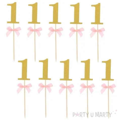 pikery roczek 1 urodziny rozowe godan 13 cm 10 szt