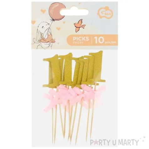 pikery roczek 1 urodziny rozowe godan 13 cm 10 szt