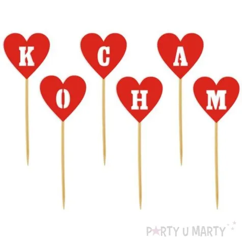 pikery serca kocham czerwone 6 szt