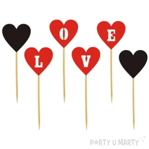 pikery serca love czerwono czarne 6 szt