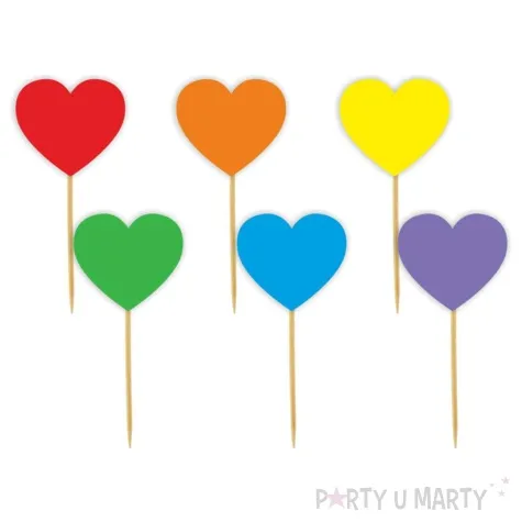 pikery serca w teczowej kolorystyce mix 6 szt