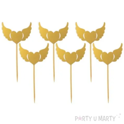pikery serca ze skrzydlami zlote 6 szt