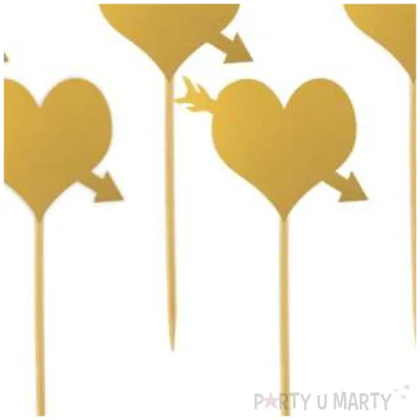 pikery serca ze strzala zlote 6 szt