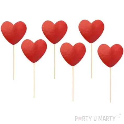 pikery serduszka czerwone partypal 6 szt