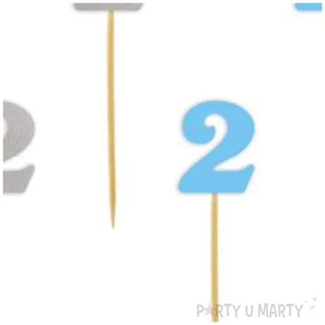 pikery urodziny 2 blekitno srebrne 6 szt