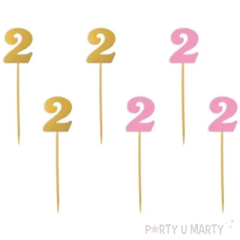pikery urodziny 2 rozowo zlote 6 szt