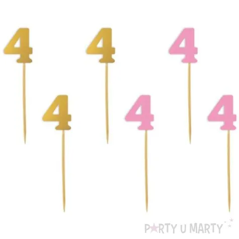 pikery urodziny 4 rozowo zlote 6 szt