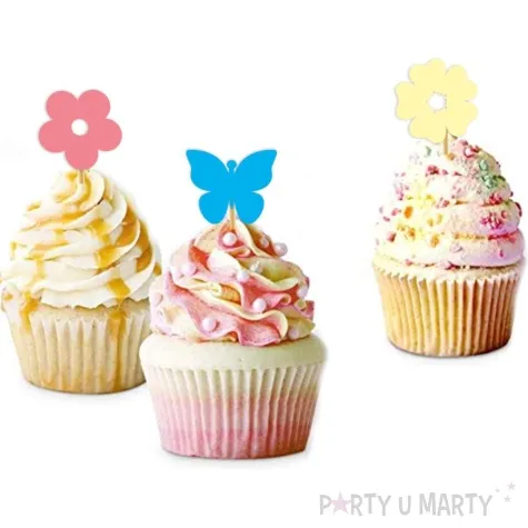 pikery wiosna kwiatki i motylki mix pastel 6 szt