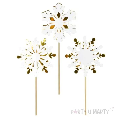 pikery zimowe sniezynki bialo zlote arpex 3 szt