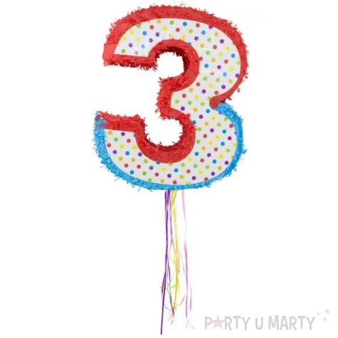 piniata cyfra 3 grochy teczowa folat 49 cm