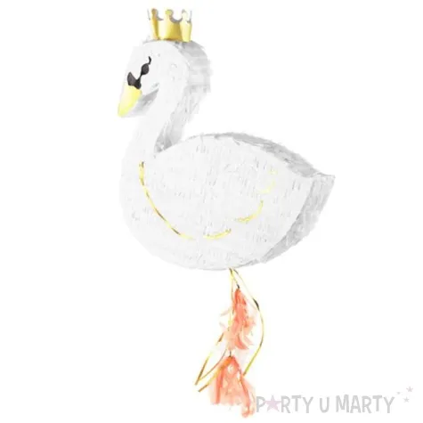 piniata labedz w koronie bialy partydeco 43 5 x 49 5 cm