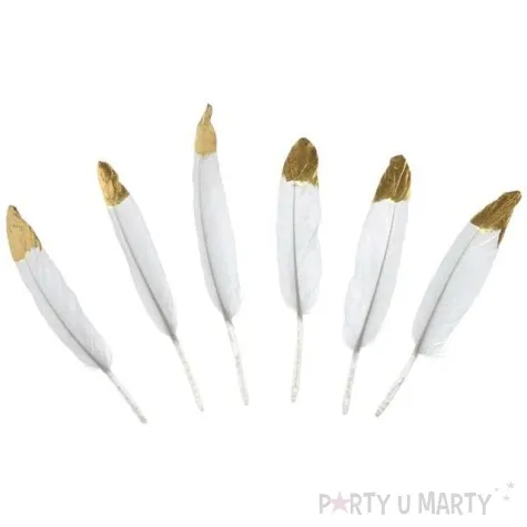 piorka dekoracyjne dwukolorowe biale partydeco 6 szt