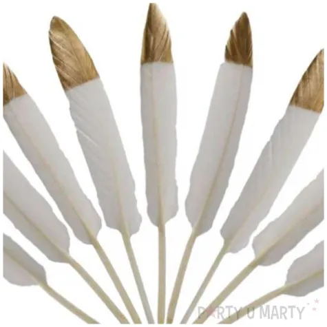 piorka dekoracyjne dwukolorowe bialo zlote titanum 10 szt