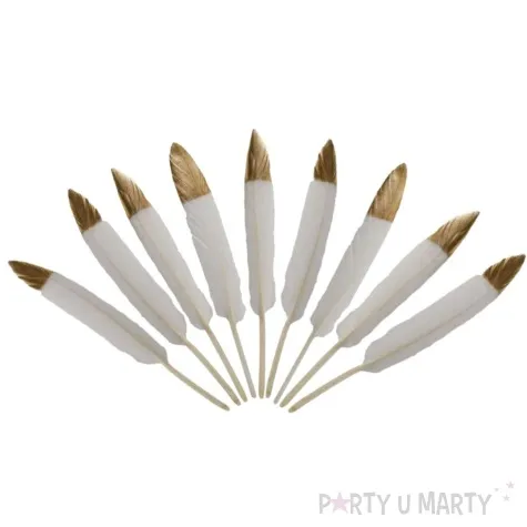 piorka dekoracyjne dwukolorowe bialo zlote titanum 10 szt