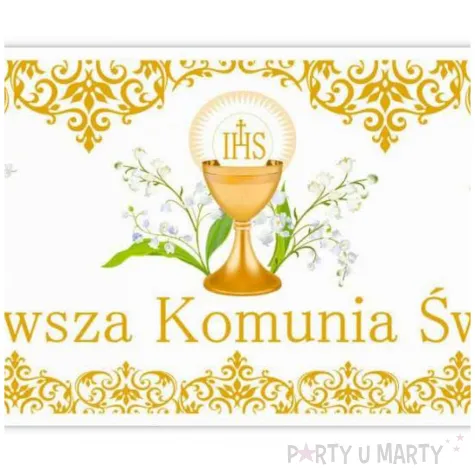 plakat komunia ihs pierwsza komunia swieta z kielichem i ornamentem deco mariage 60x25 cm