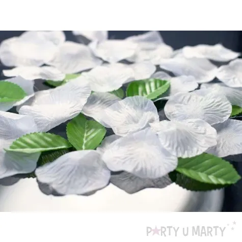 platki roz classic z listkami biale partydeco 100 szt