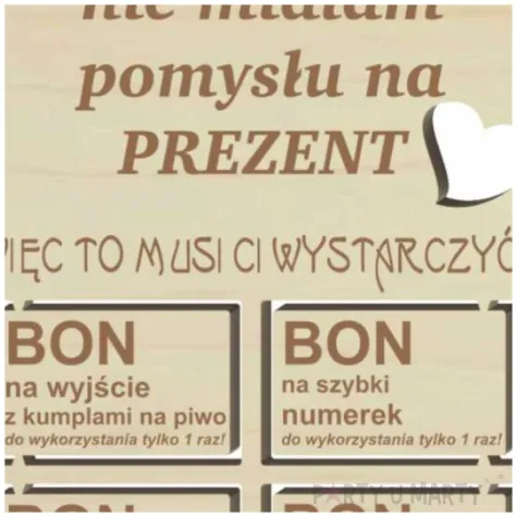pocztowka bon prezentowy dla mezczyzny prezent na walentynki dla niego drewniana 140x90 mm