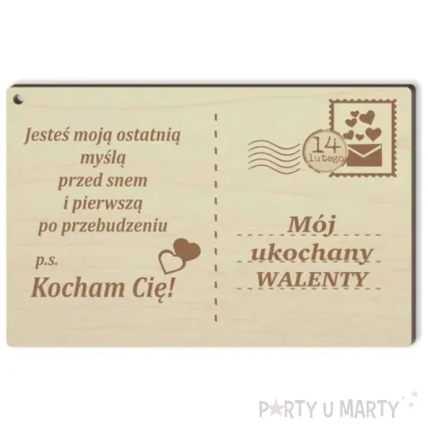 pocztowka moj walenty drewniana 140x90 mm