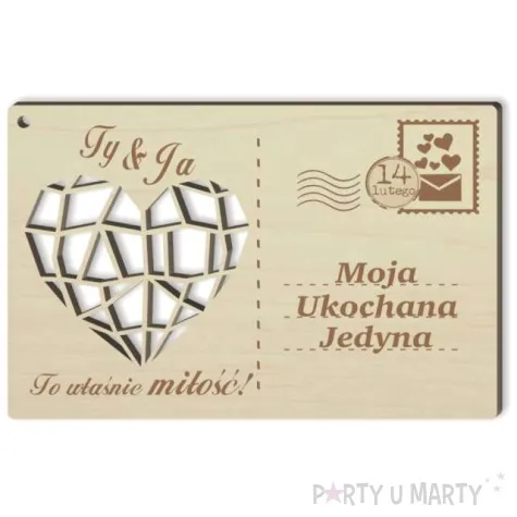 pocztowka moja ukochana z sercem drewniana 140x90 mm