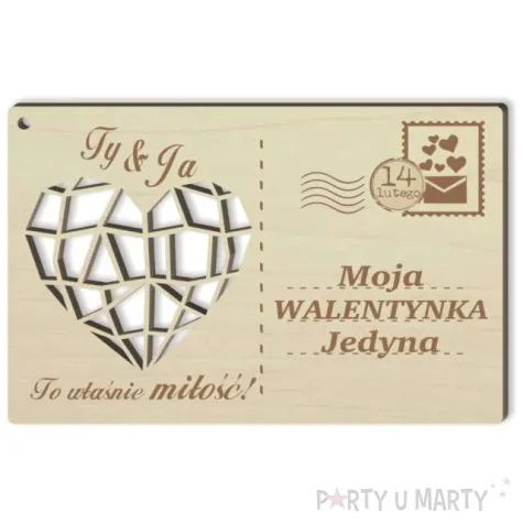 pocztowka moja walentynka z sercem drewniana 140x90 mm